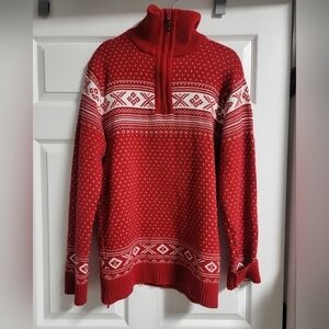 Pronti NWOT-Mens Red Fair Isle Knit Half Zip Sweater- Size L